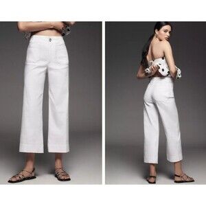 Maeve The Colette Cropped Wide-Leg Pants Magic Fabric Edition White 32 NWT $120